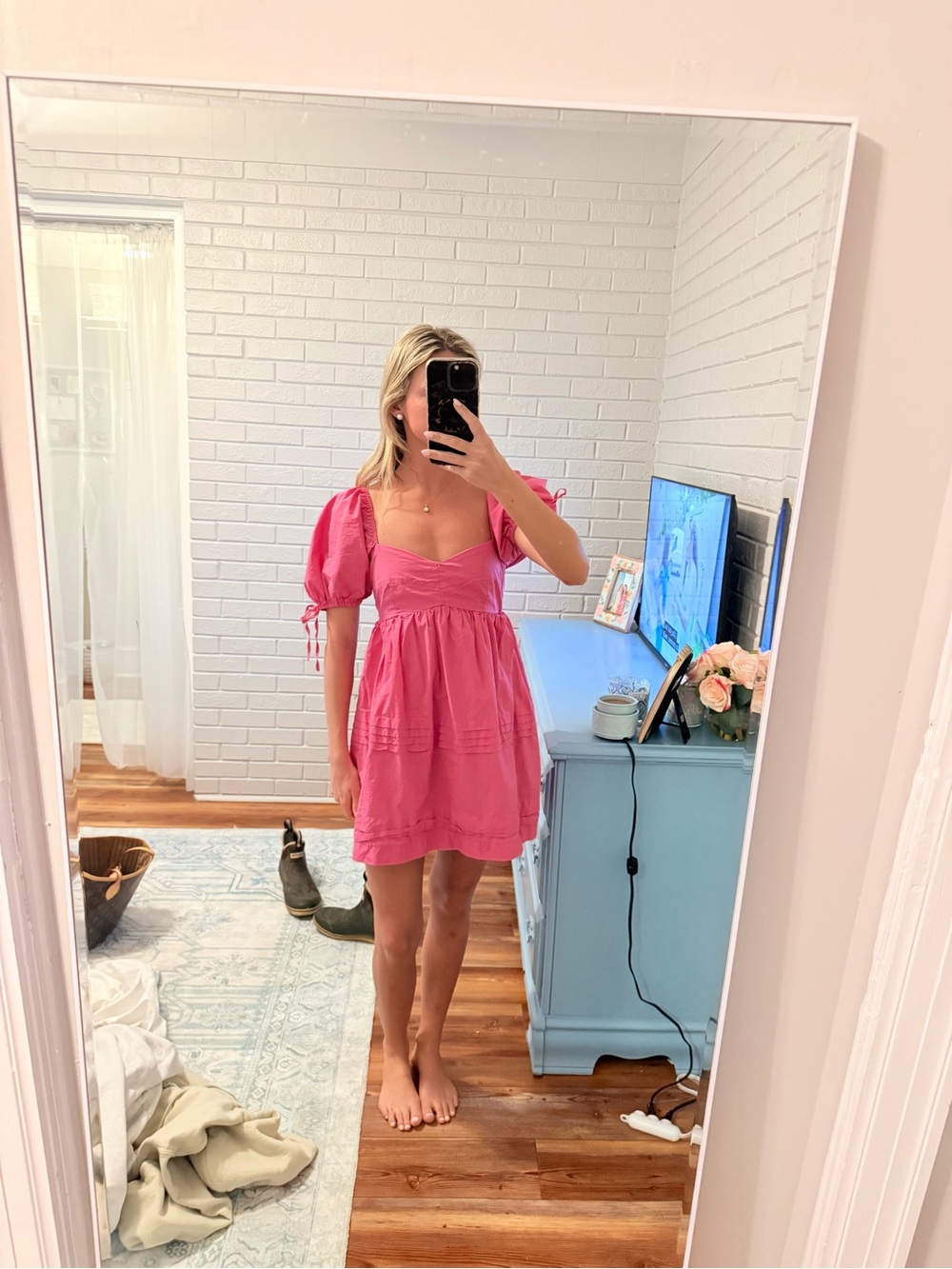 English Factory Hot Pink Puff-Sleeve Mini Dress - Picture 2 of 3